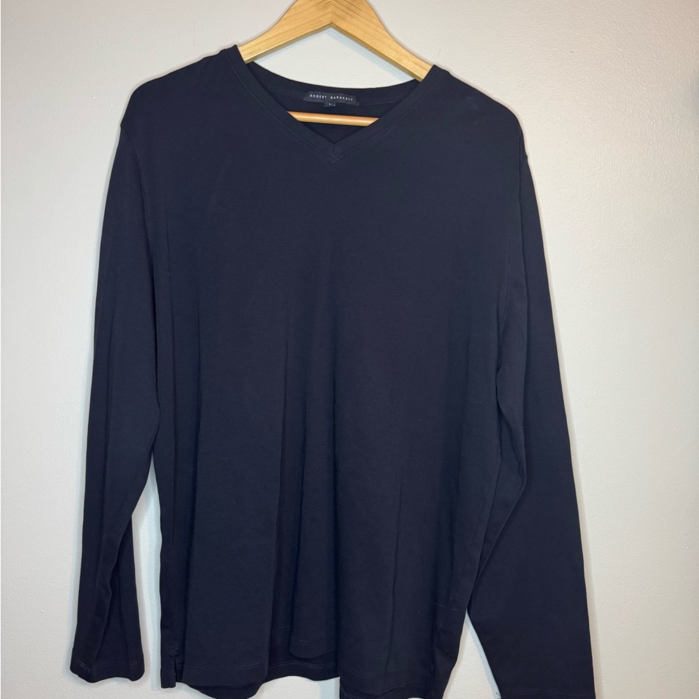 Robert Barakett Pima Cotton Long Sleeve V Neck Shirt Black XL